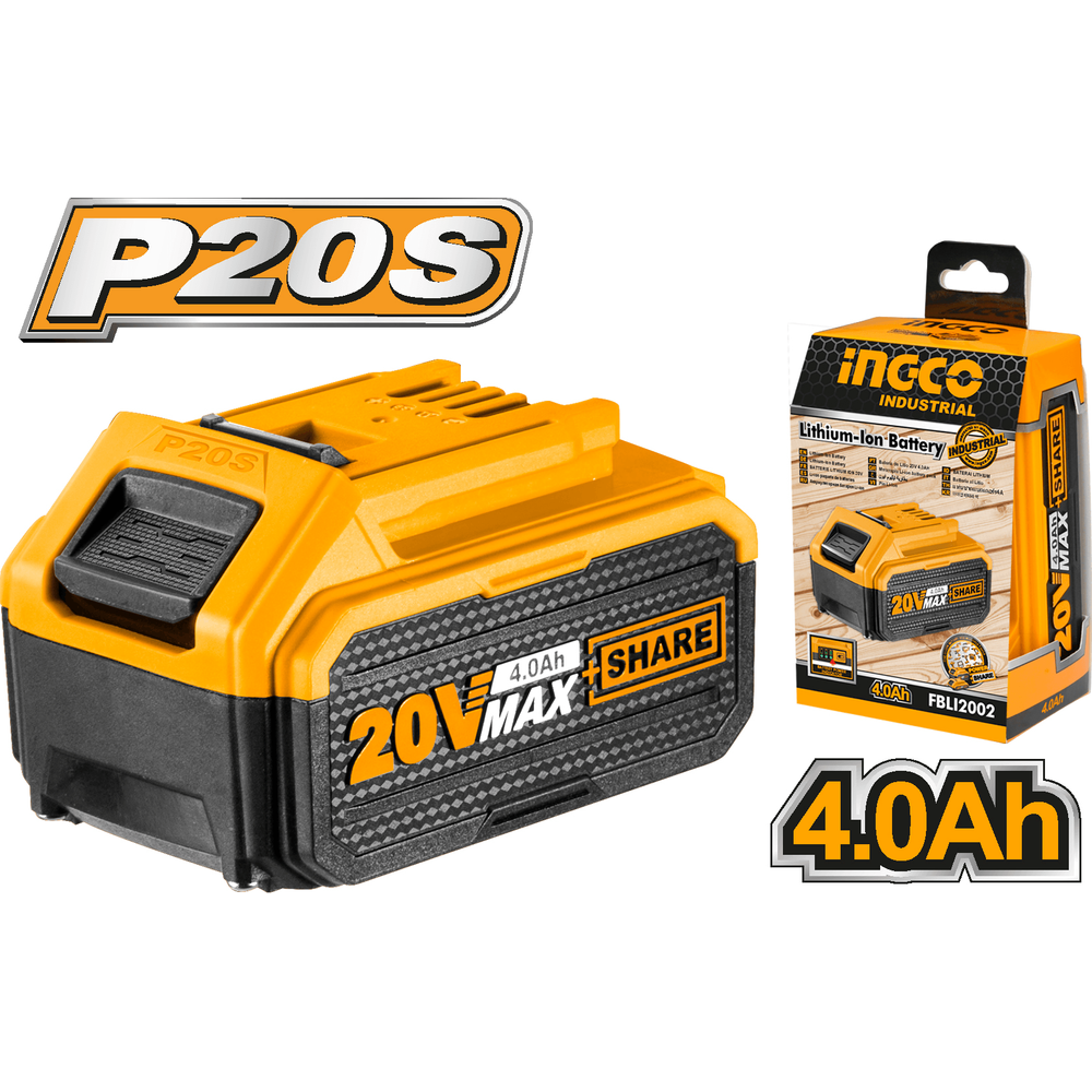 Ingco FBLI2002 20V Lithium Ion Battery 4.0Ah (P20S) - KHM Megatools Corp. Ingco FBLI2002 20V Lithium Ion Battery 4.0Ah (P20S) - KHM Megatools Corp.